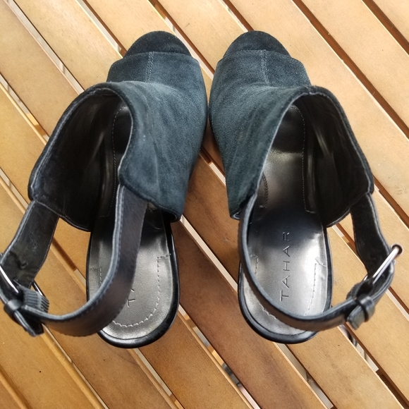 TAHARI Margaret Black Suede PeepToe Sandals Slingback Heels Women’s Size 7 M - Picture 4 of 11